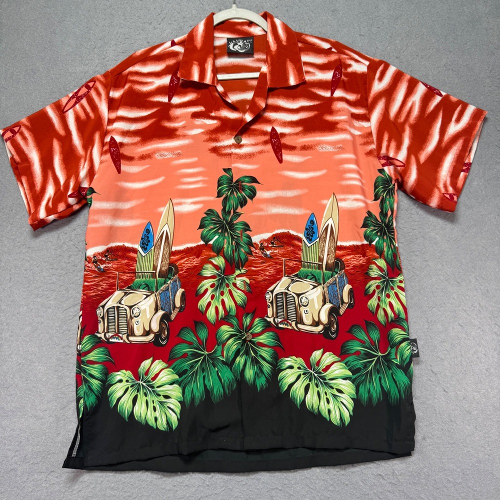 Ulvwatv Mens Hawaiian Aloha Shirt Surf Car Tropical Print Short Sleeve Button Up